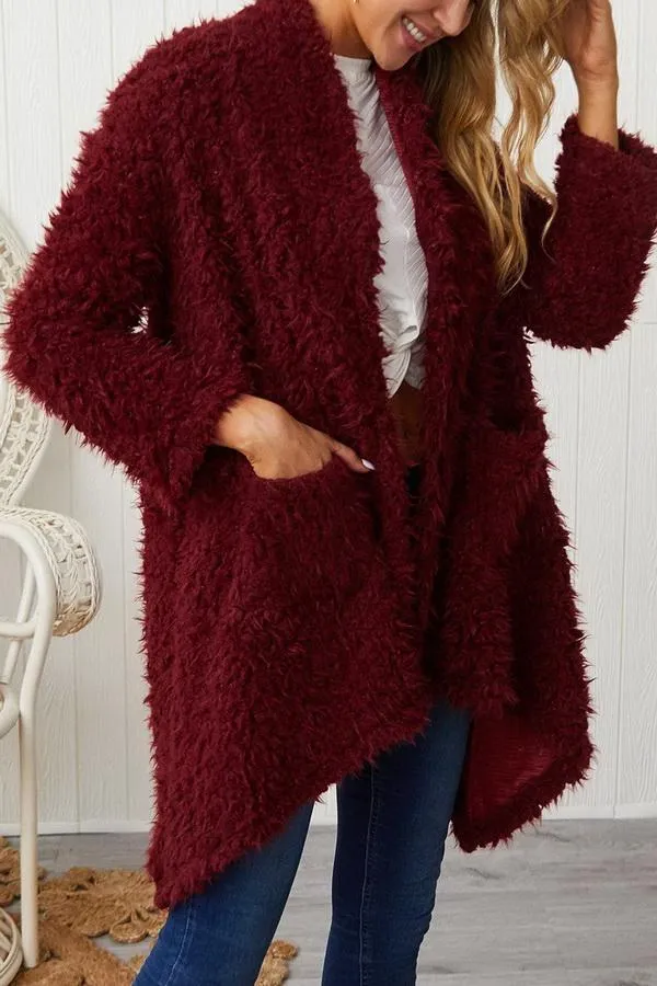 Plush Long Sleeve Irregular Coat