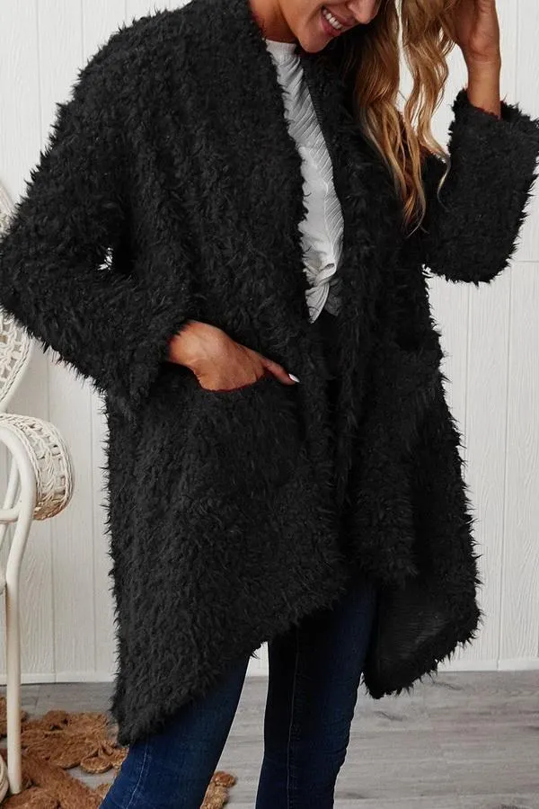 Plush Long Sleeve Irregular Coat