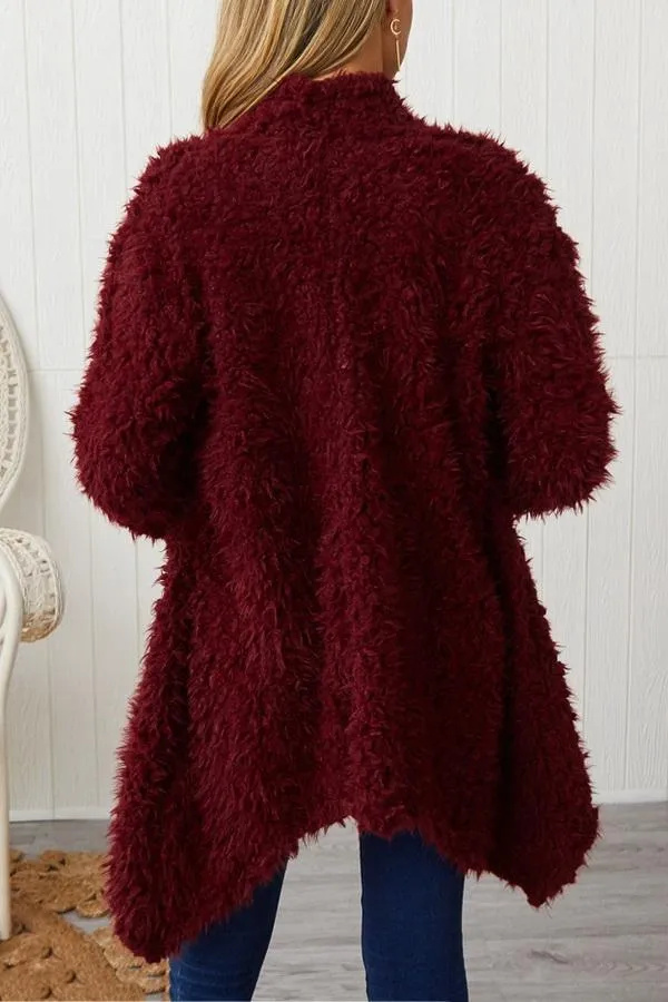 Plush Long Sleeve Irregular Coat