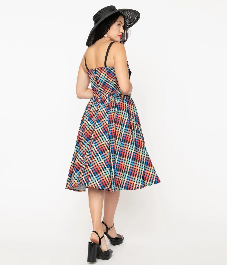 Rainbow Madras Plaid Dress by Unique Vintage