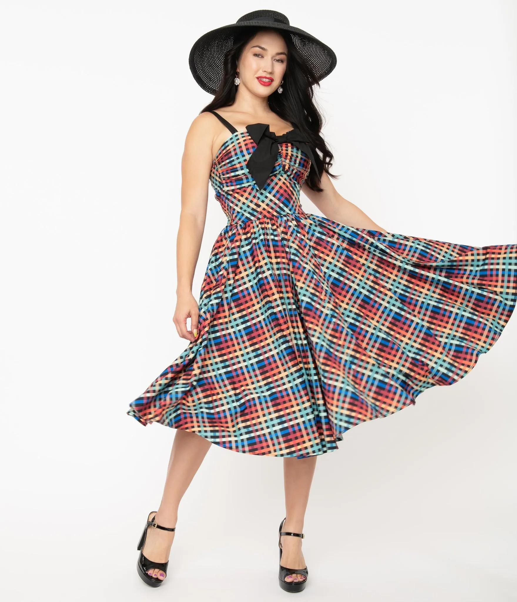 Rainbow Madras Plaid Dress by Unique Vintage