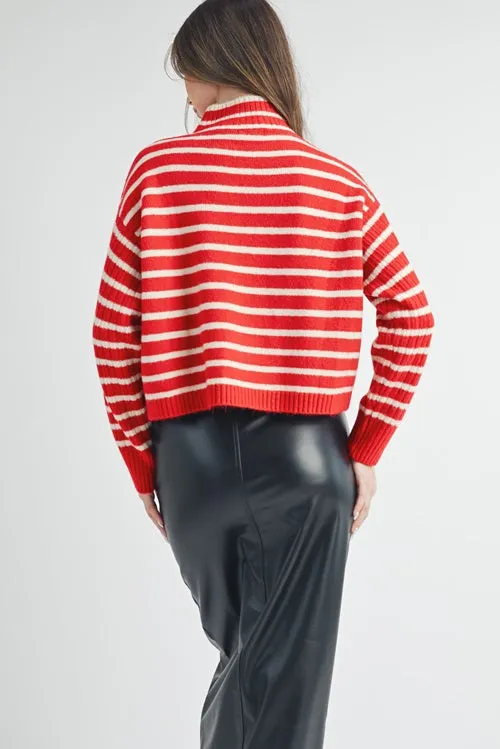 Red Stripe Turtleneck Sweater