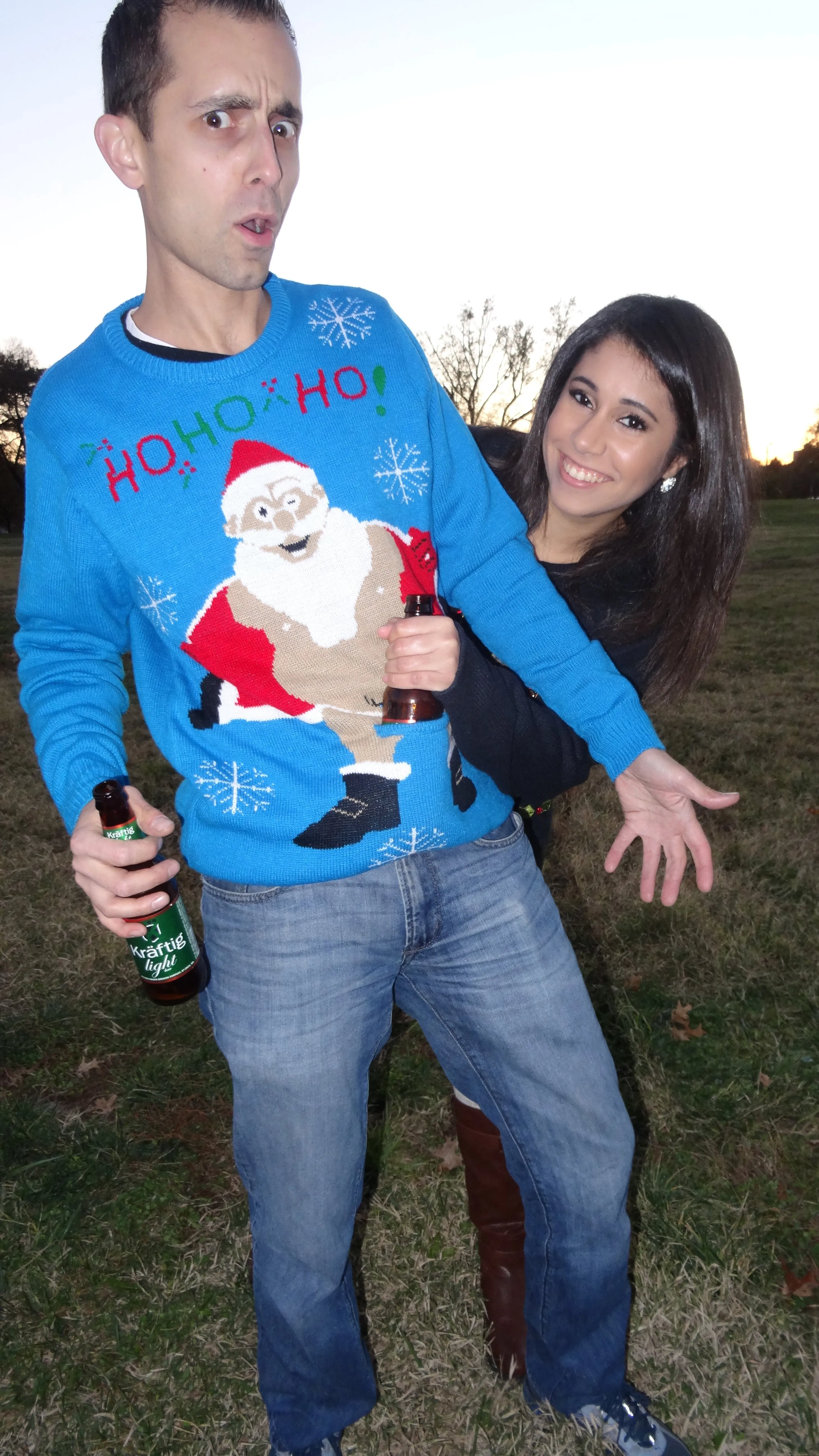 Santa Flashes Beer Holder Christmas Sweater