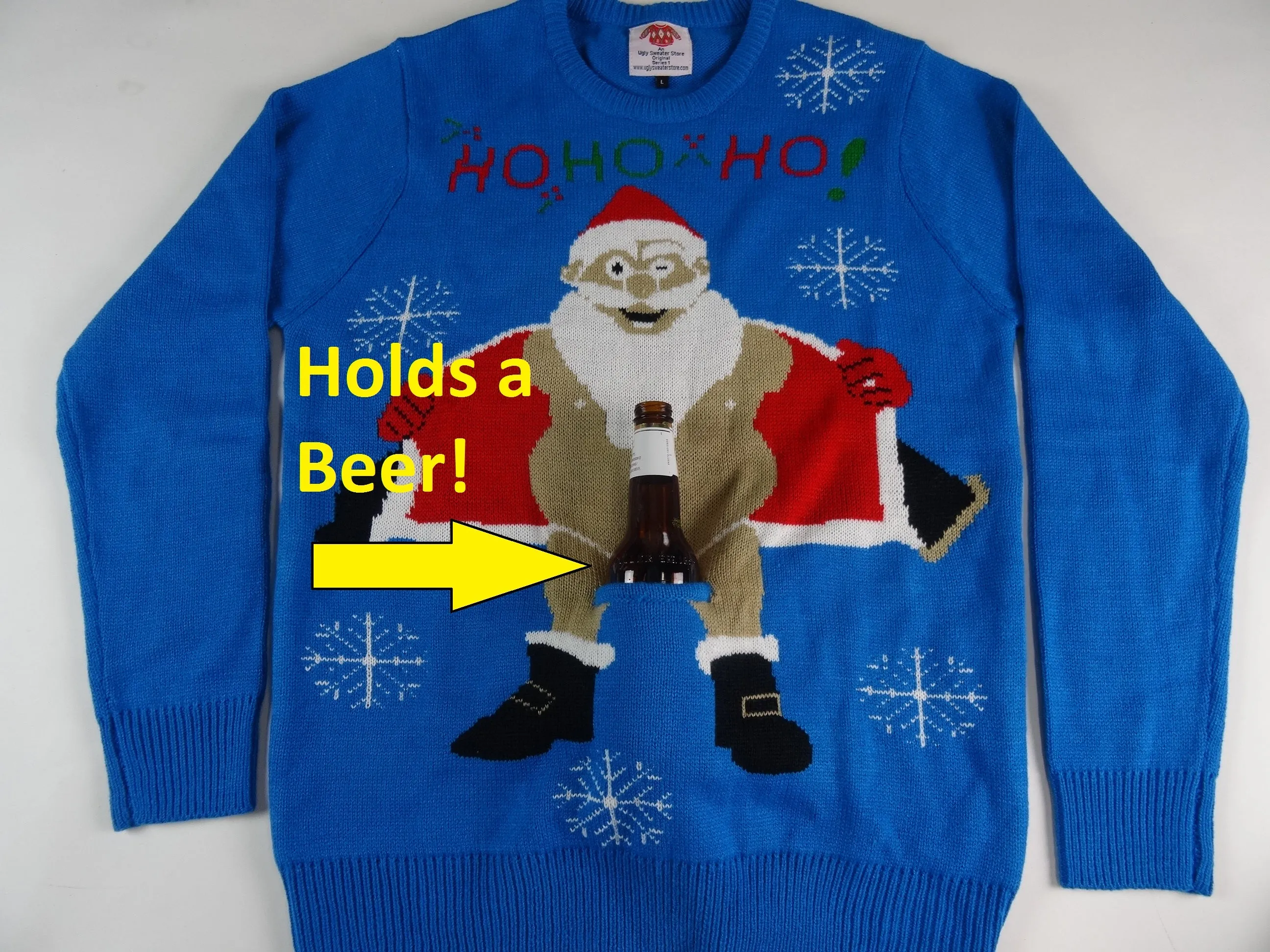 Santa Flashes Beer Holder Christmas Sweater