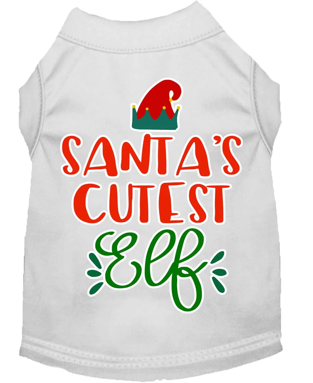 Santa's Cutest Elf Screen Print Dog Shirt White Lg