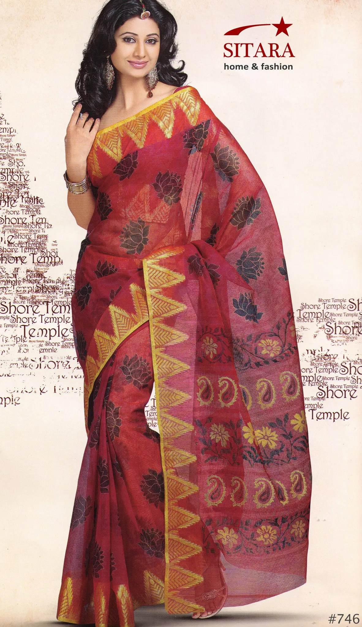 Saree 746 Red Pattu Silk Sari Shieno Sarees