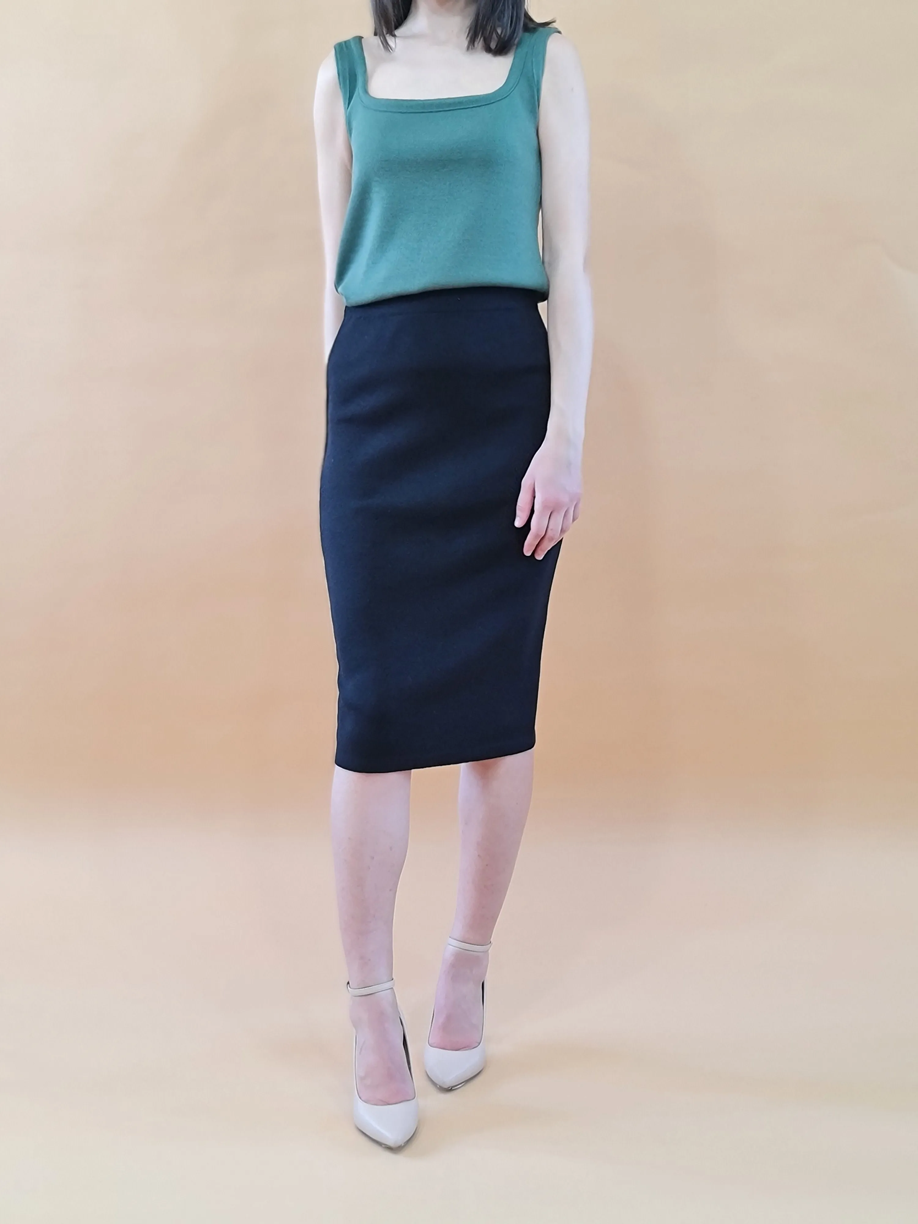 Silenzio Merino Wool Midi Pencil Skirt