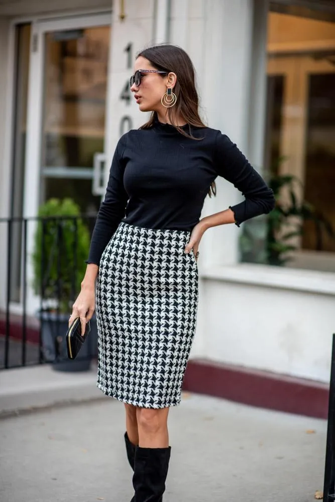 Simone Houndstooth Pencil Skirt