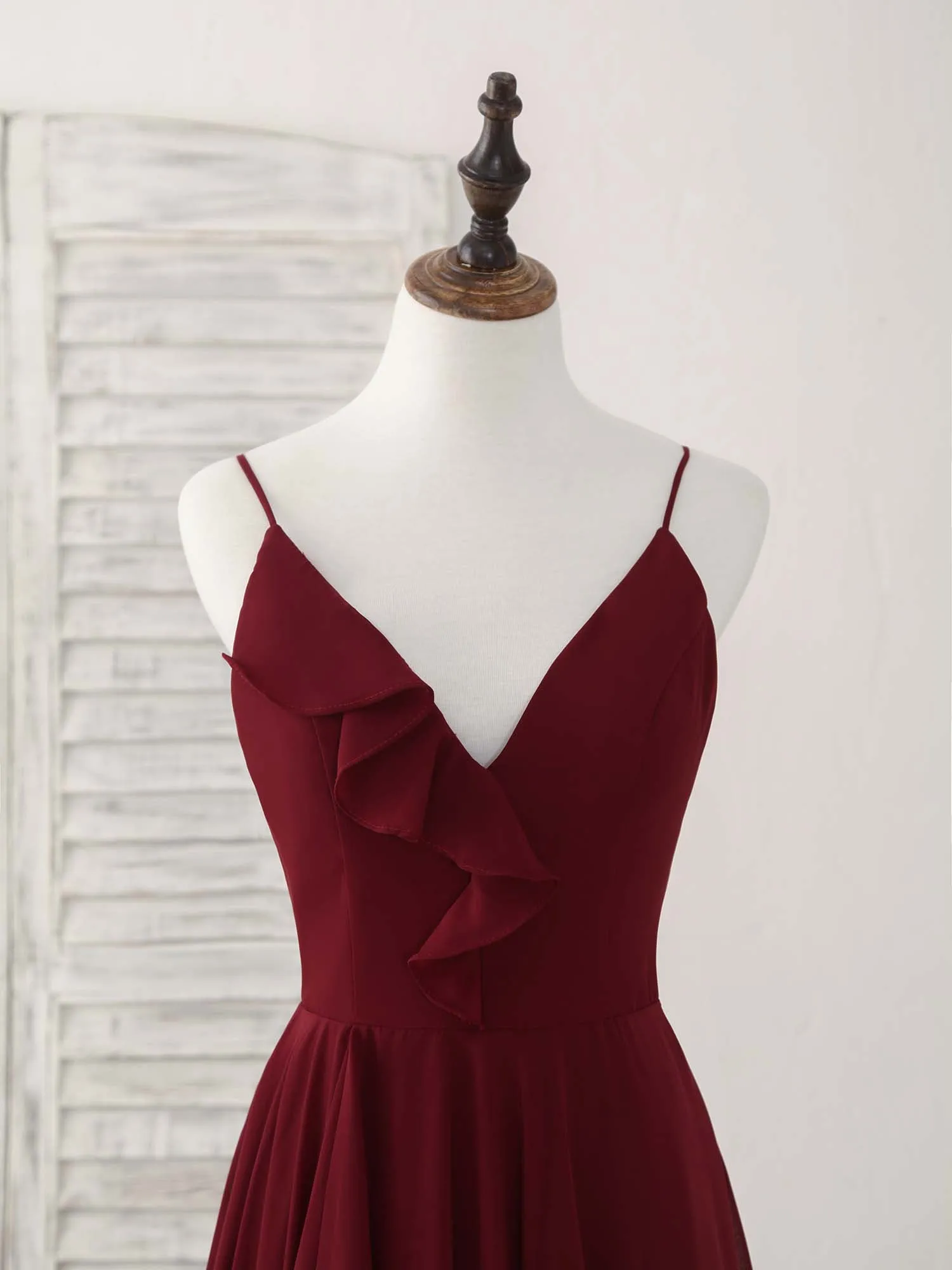 Simple Burgundy V Neck Chiffon Long Prom Dress Bridesmaid Dress