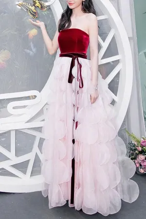 Simple Pink Tulle Long Prom Dress Pink Evening Dress