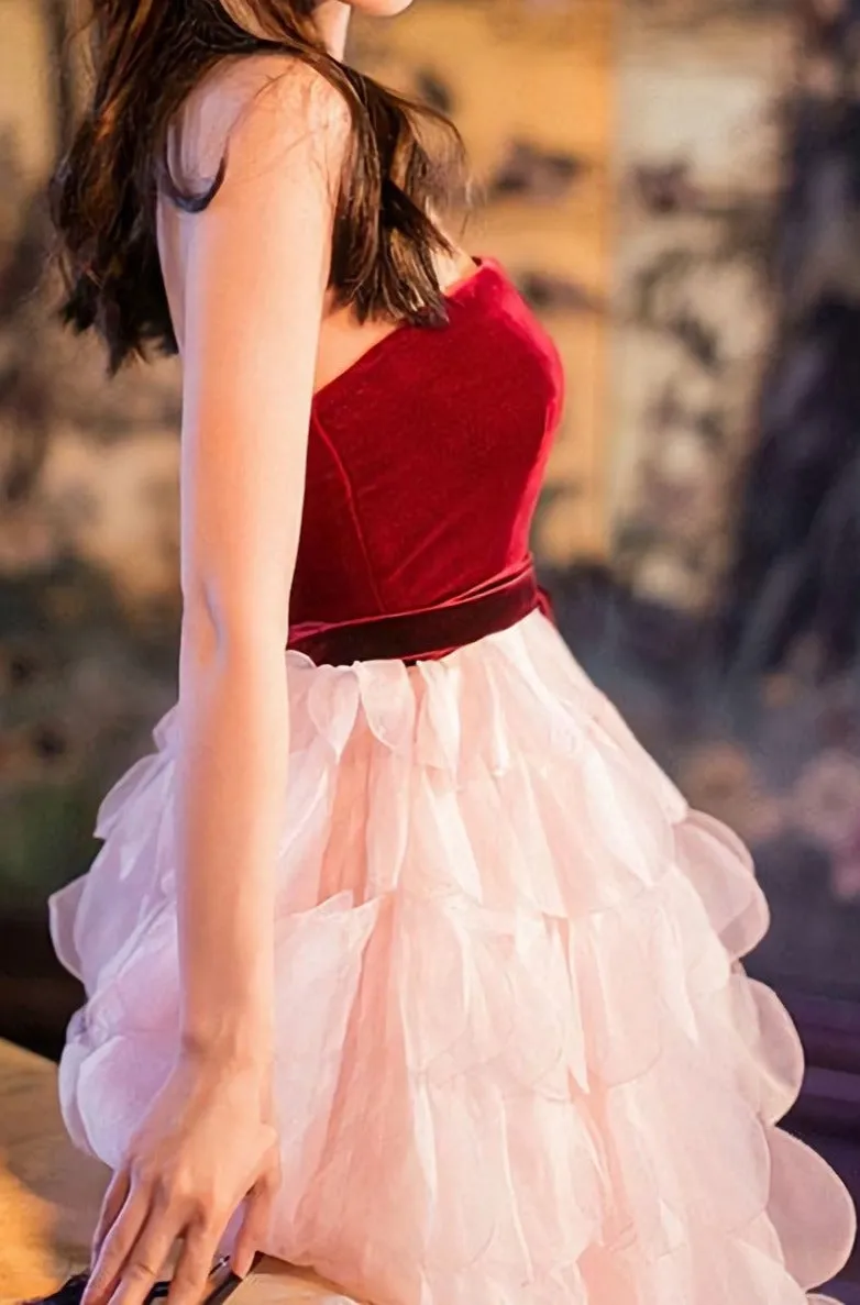 Simple Pink Tulle Long Prom Dress Pink Evening Dress