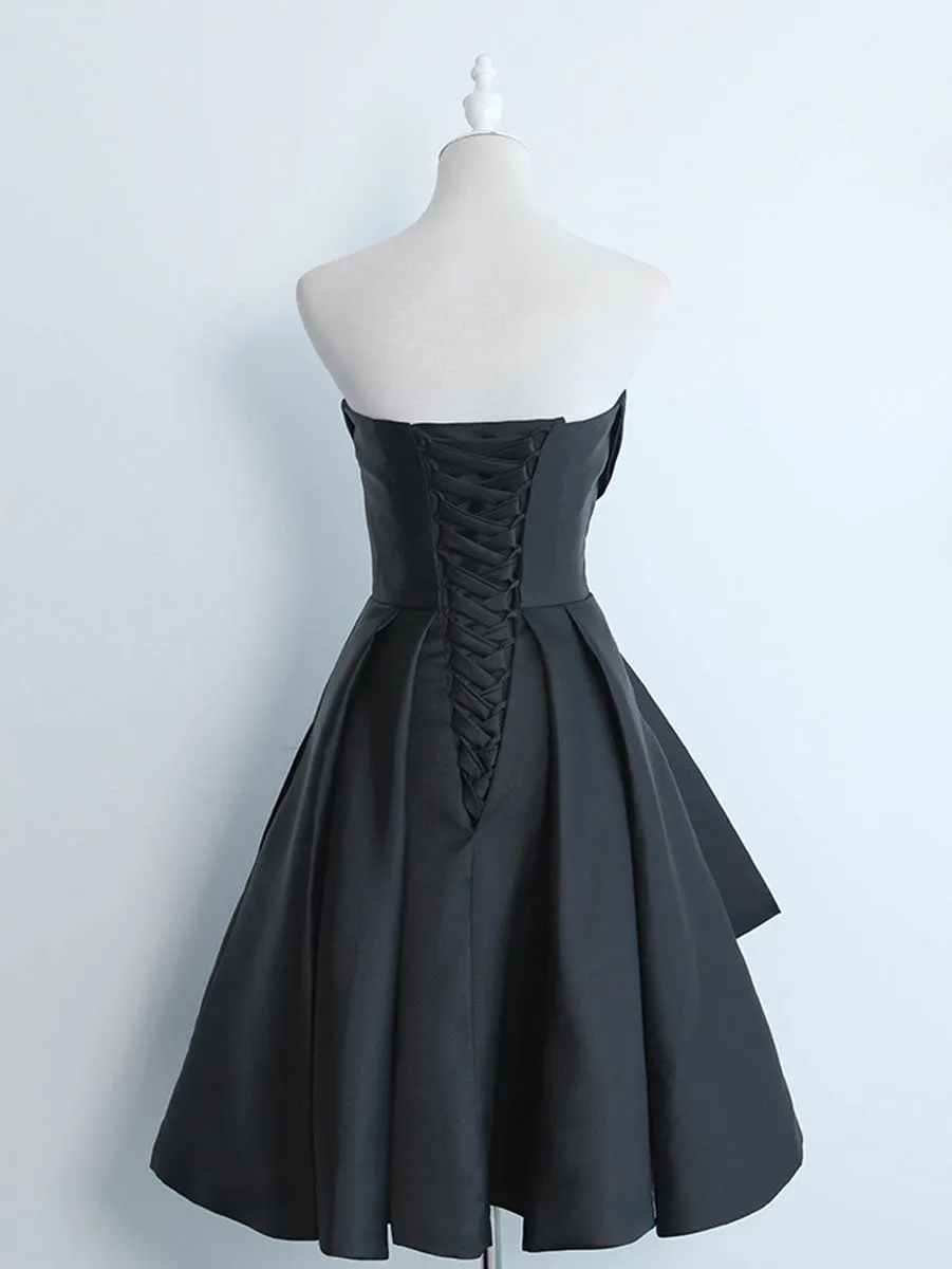 Simple Sweetheart Satin Short Black Prom Dress, Black Homecoming Dresses