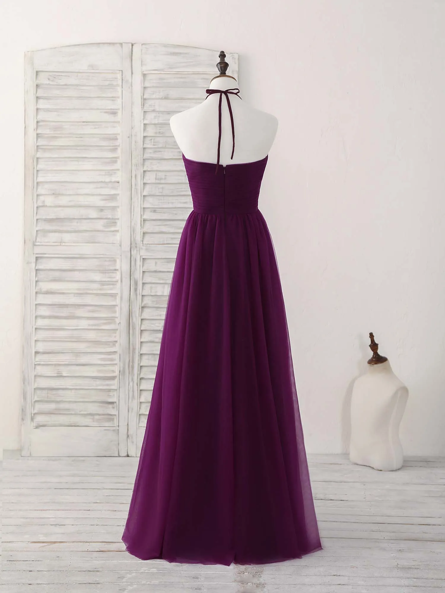 Simple Tulle A-Line Purple Long Prom Dress Bridesmaid Dress