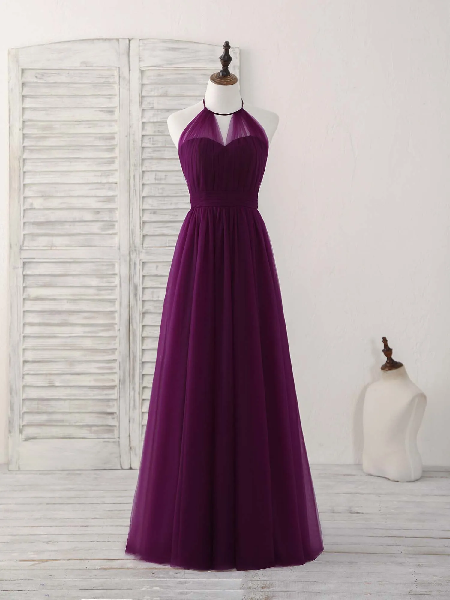 Simple Tulle A-Line Purple Long Prom Dress Bridesmaid Dress