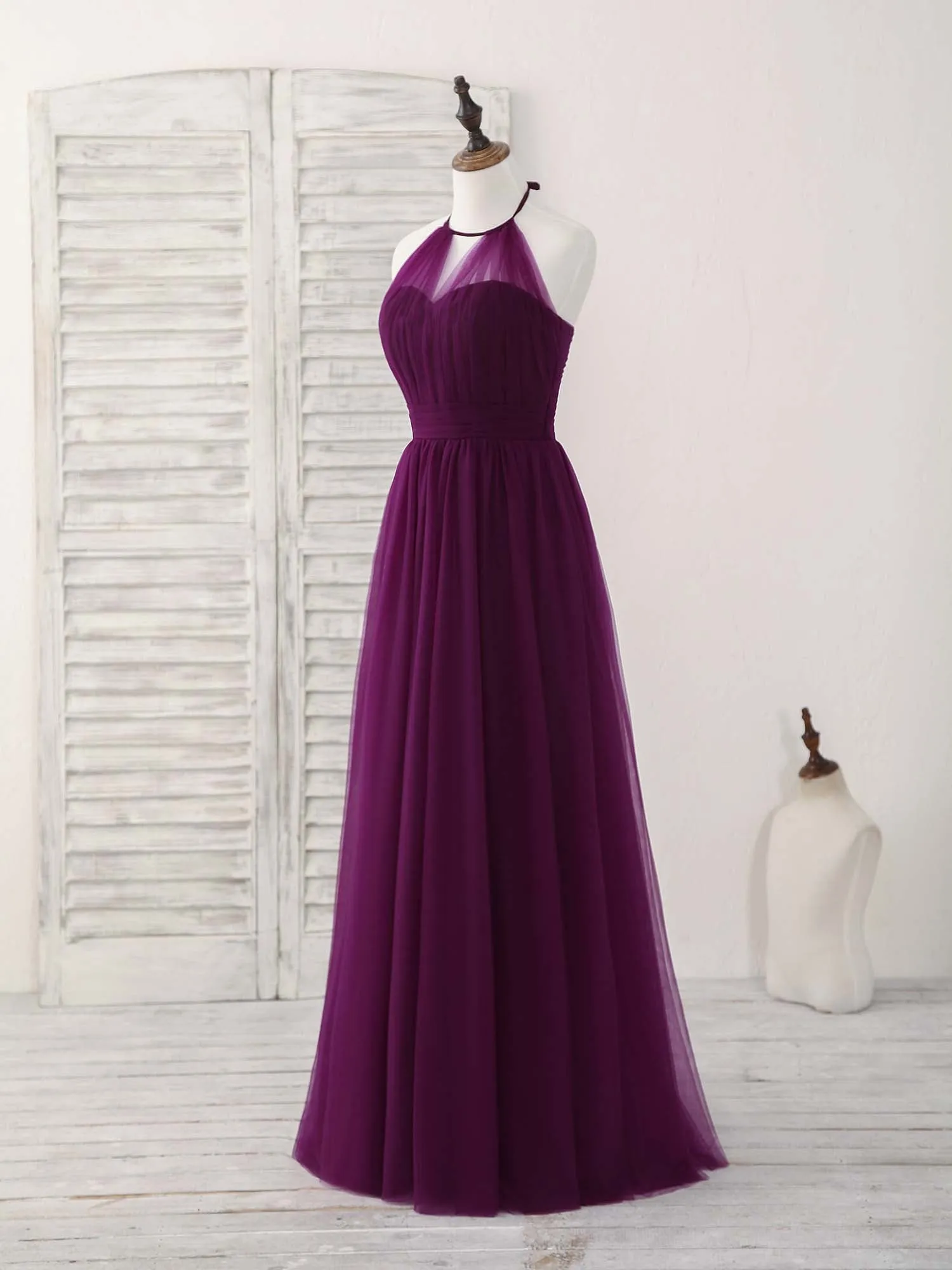 Simple Tulle A-Line Purple Long Prom Dress Bridesmaid Dress