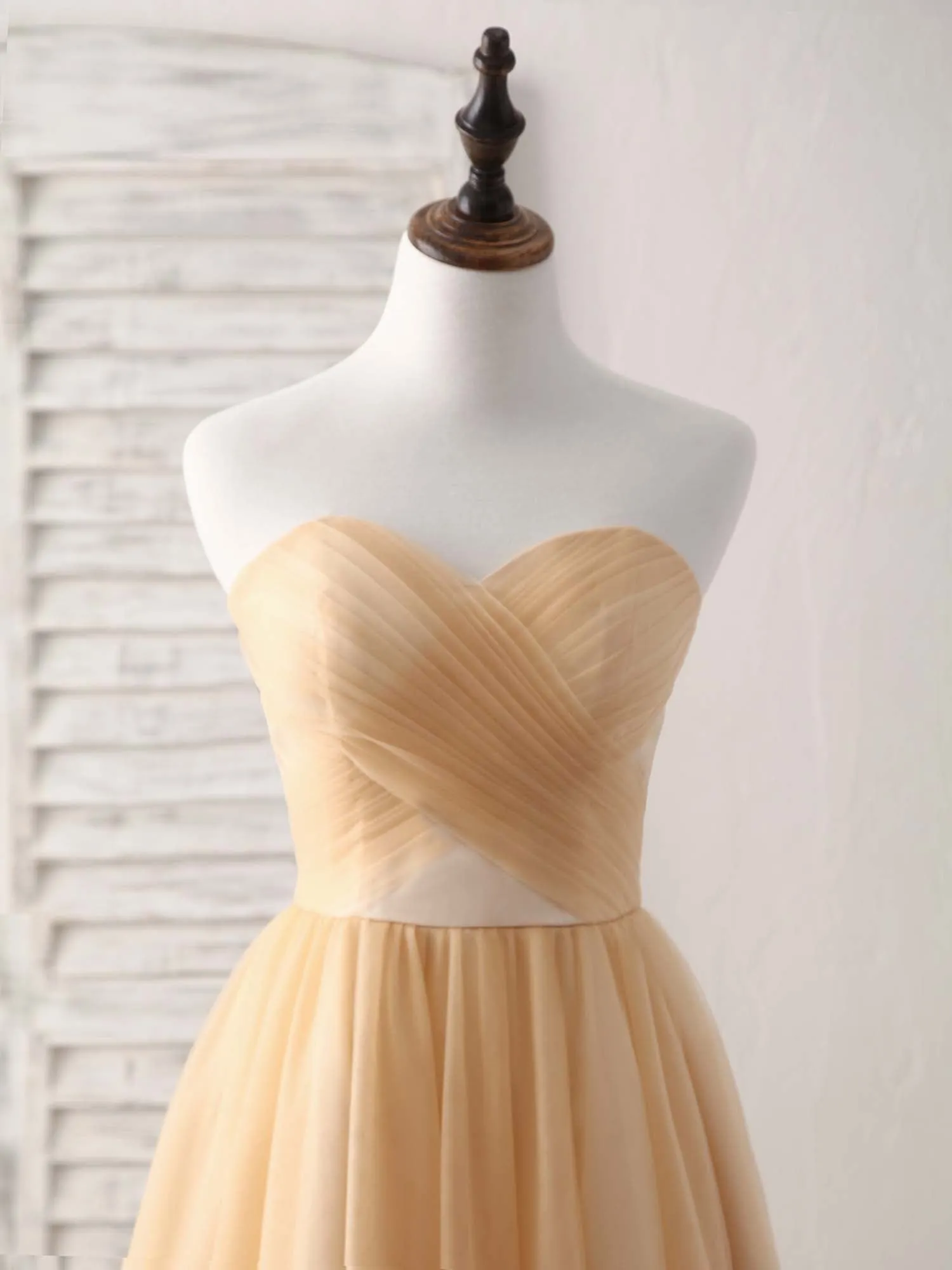 Simple Tulle Champagne Short Prom Dress Tulle Bridesmaid Dress