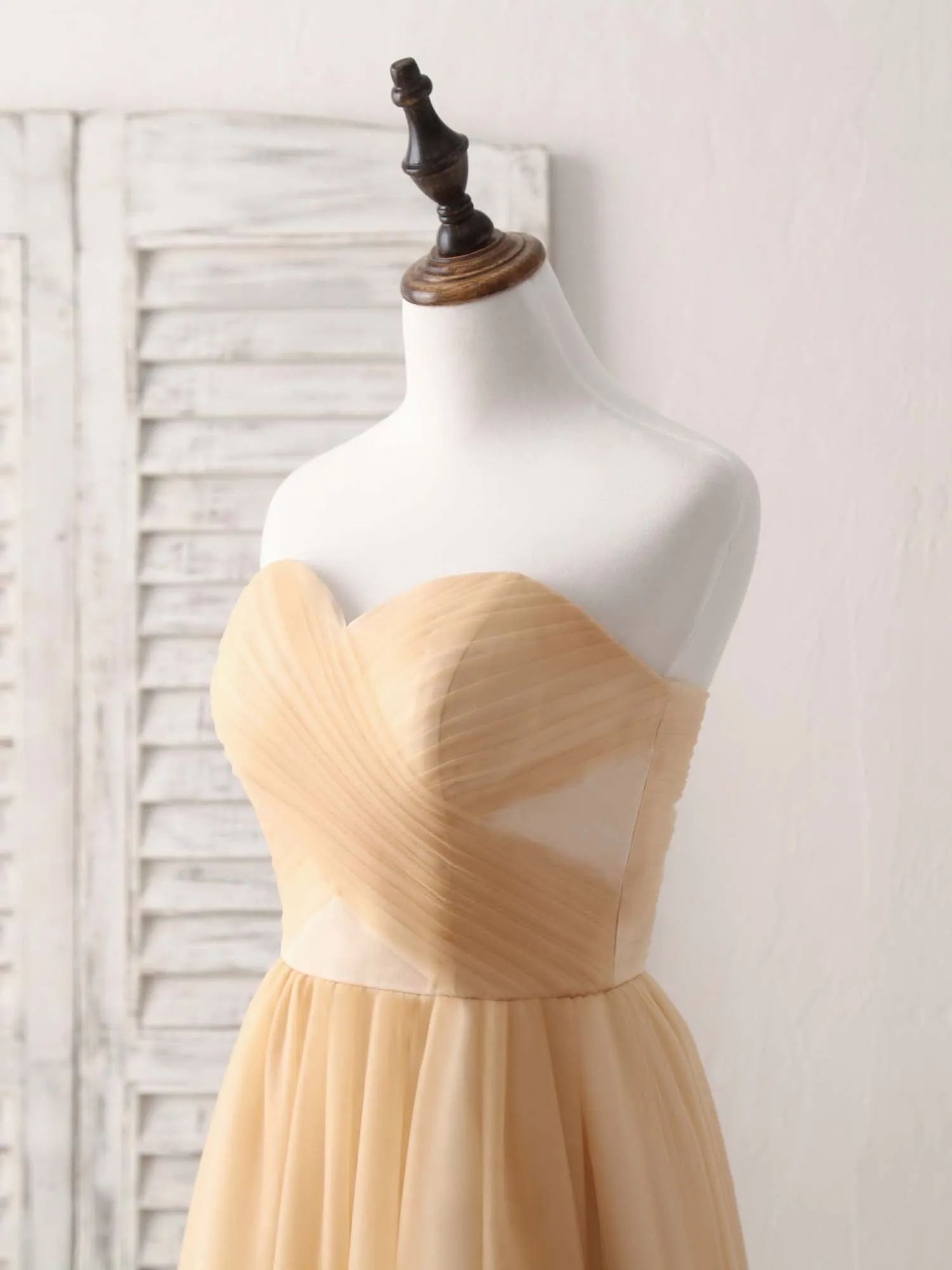 Simple Tulle Champagne Short Prom Dress Tulle Bridesmaid Dress