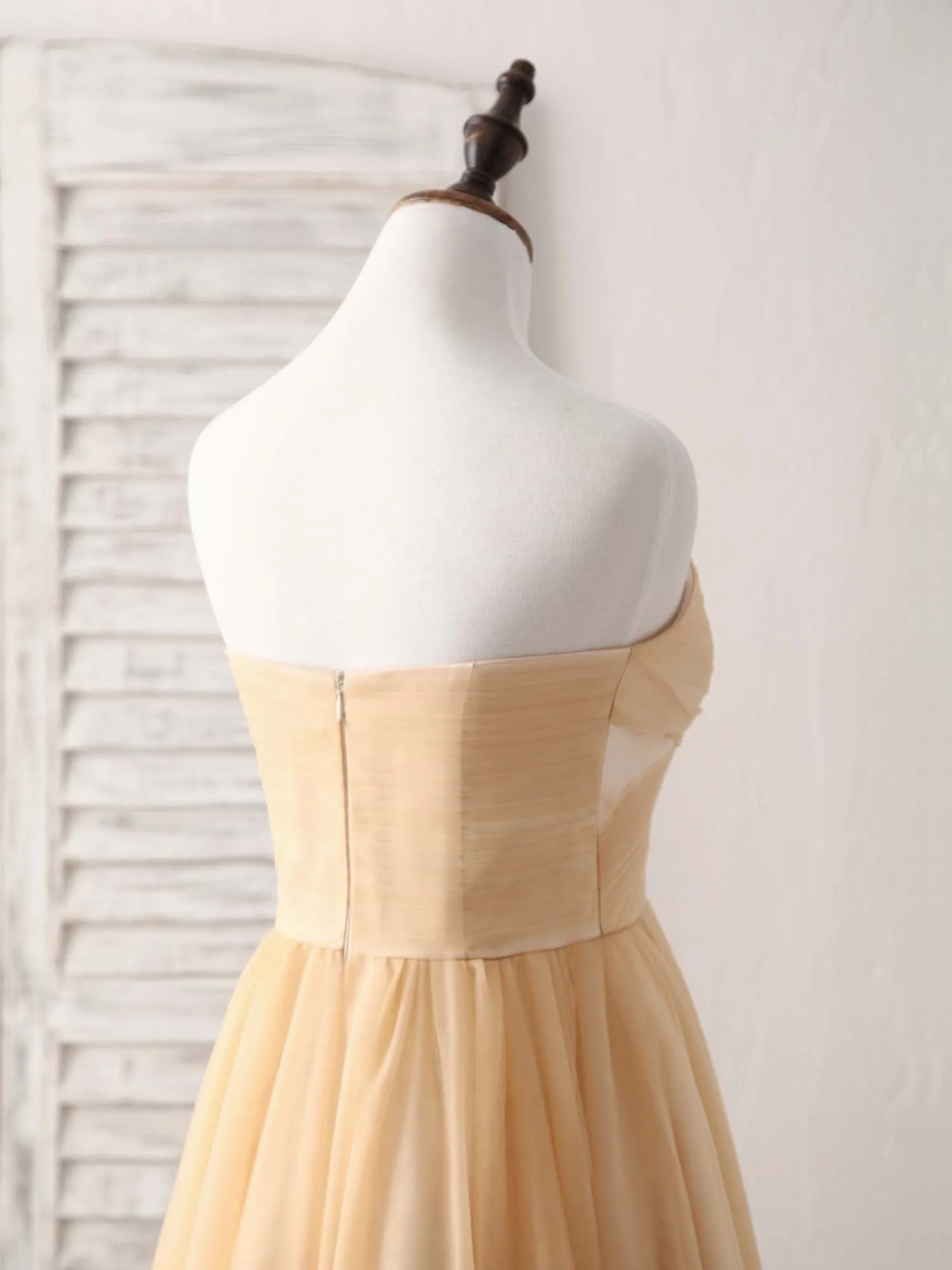 Simple Tulle Champagne Short Prom Dress Tulle Bridesmaid Dress