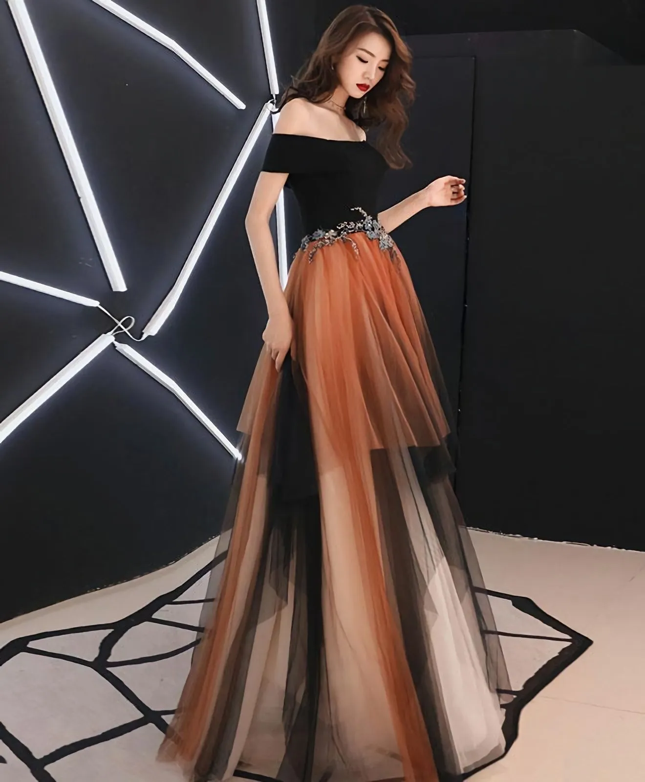 Simple Tulle Lace Long Prom Dress Tulle Formal Dress