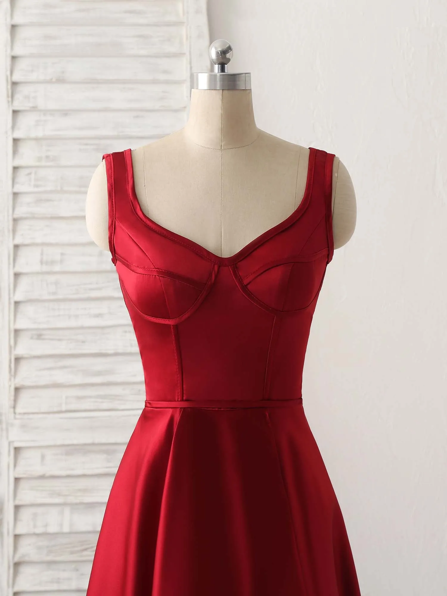 Simple V Neck High Low Prom Dress Burgundy Evening Dress