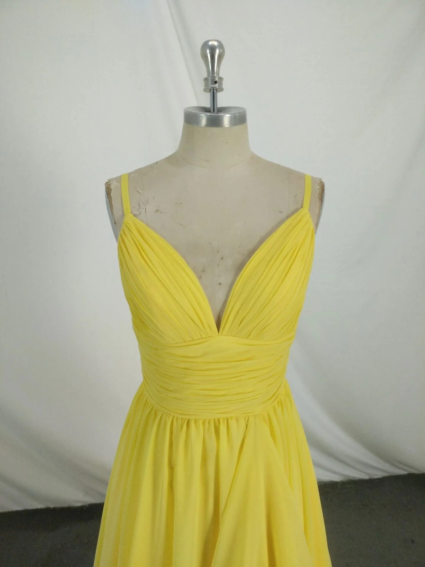 Simple V Neck Yellow Chiffon Long Prom Dress Yellow Evening Dress