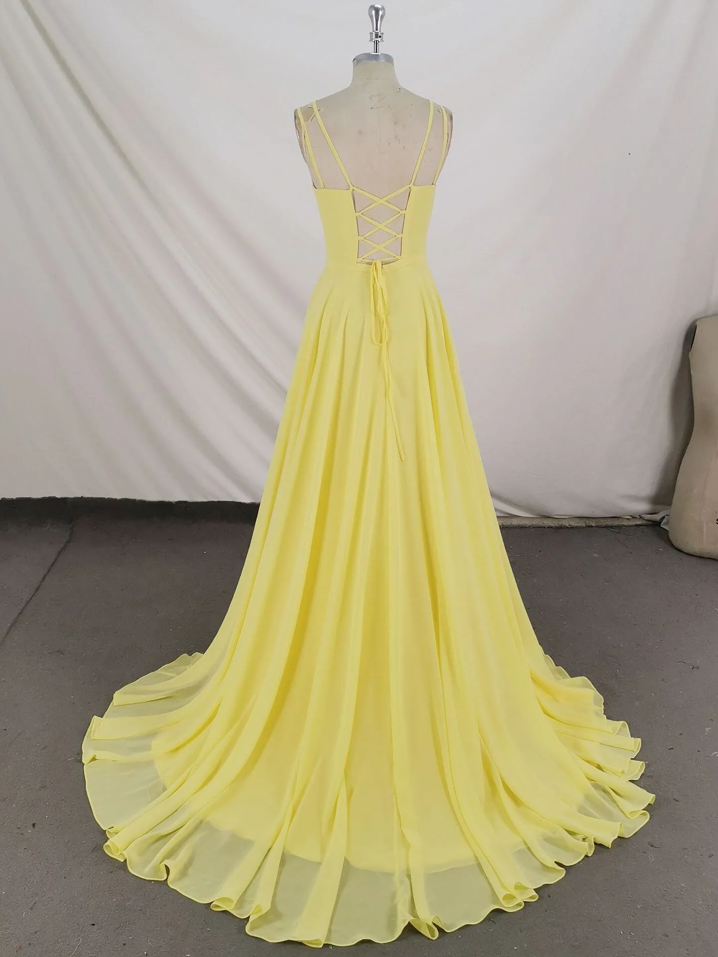 Simple Yellow Chiffon Long Prom Dress Yellow Evening Dress