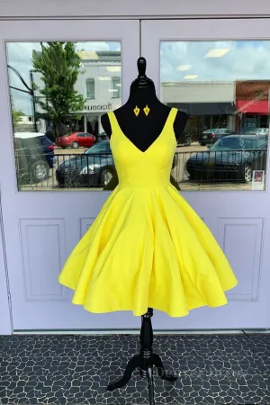 Simple yellow short prom dress yellow homecoming dress