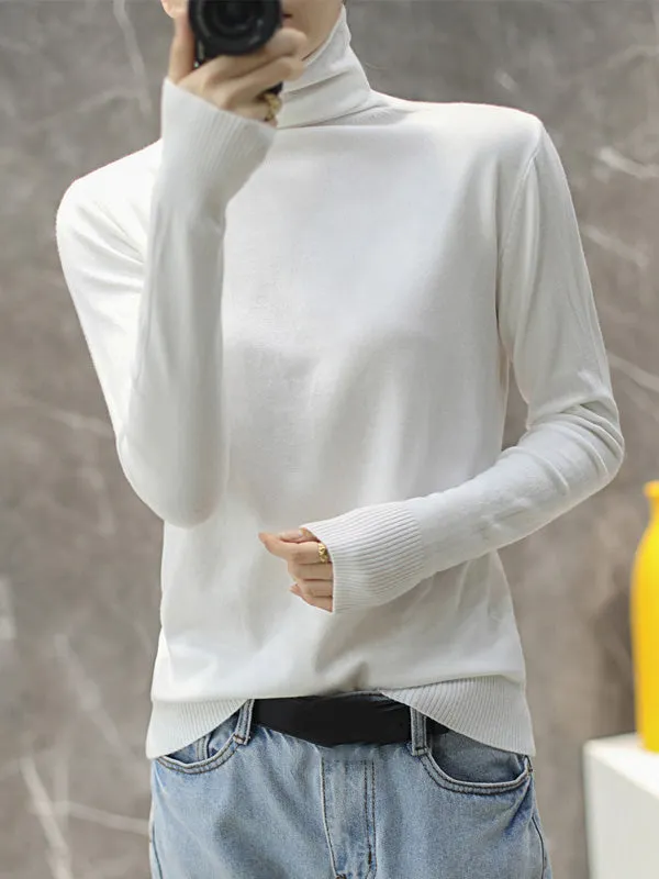 Solid Color Heaps Collar Long Sleeve Knitwear Tops