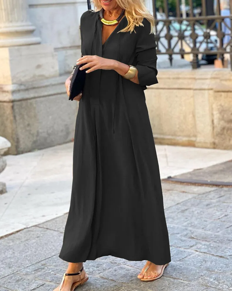 Solid Color Lapel Simple Casual Dress