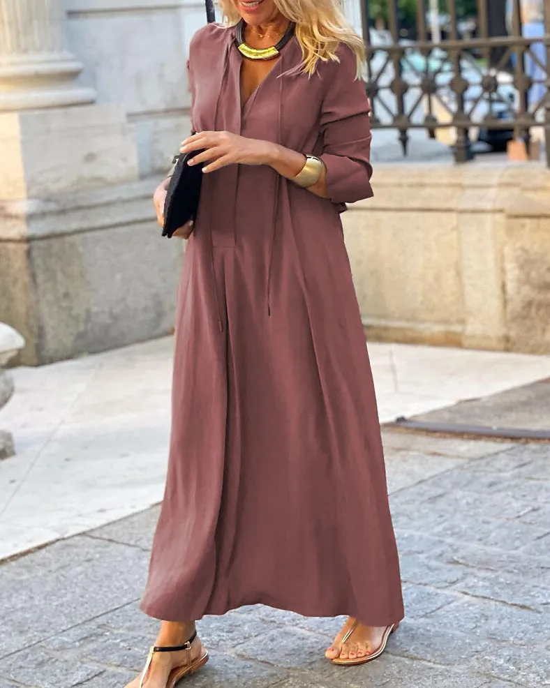 Solid Color Lapel Simple Casual Dress