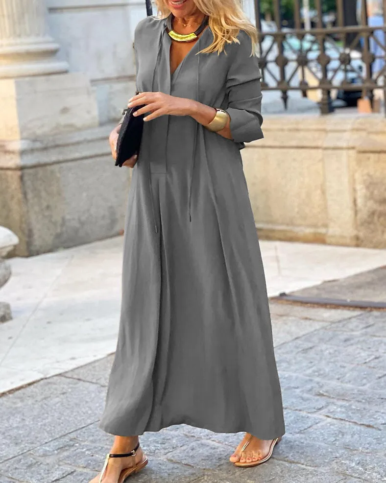 Solid Color Lapel Simple Casual Dress