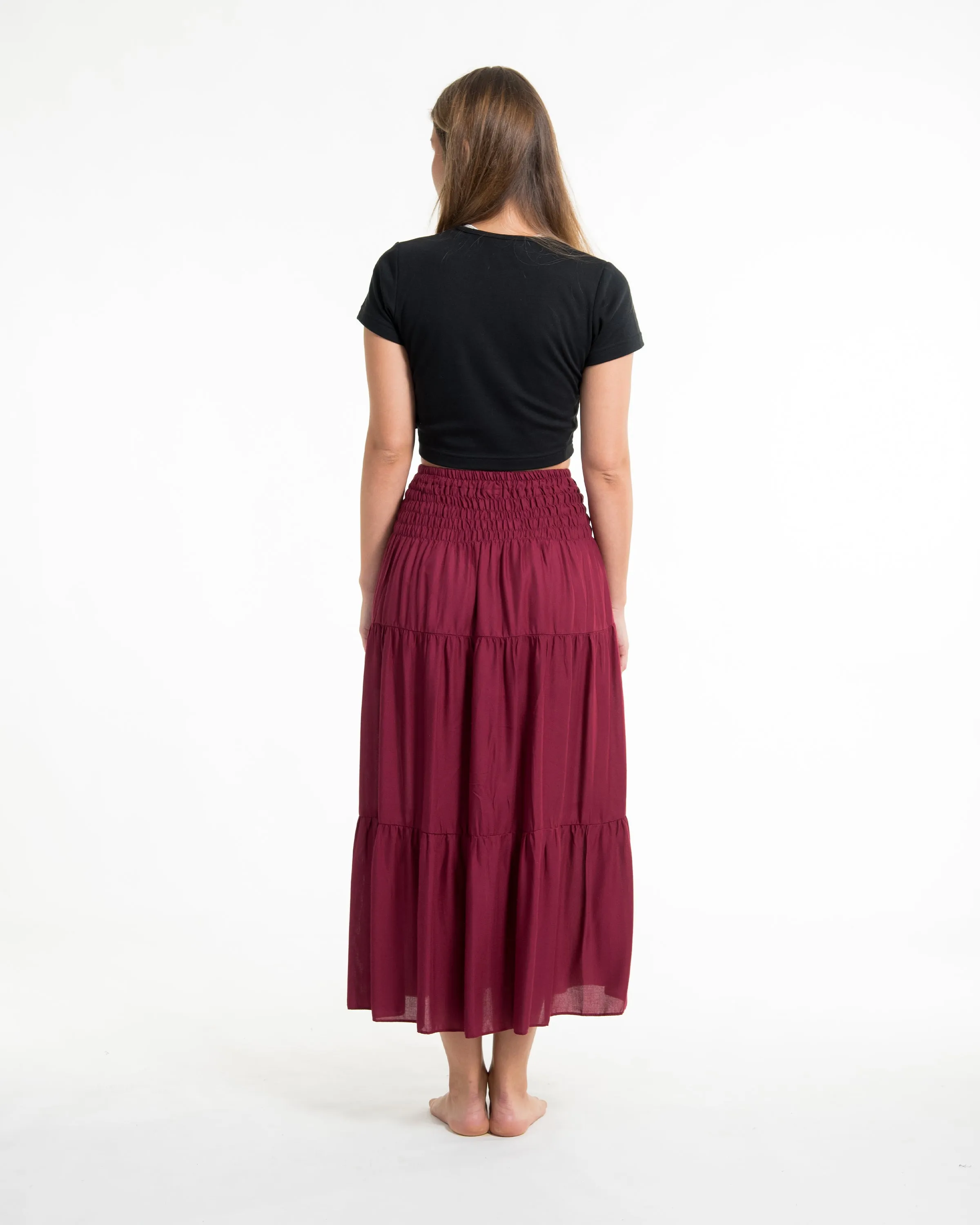 Solid Color Midi Skirt in Red