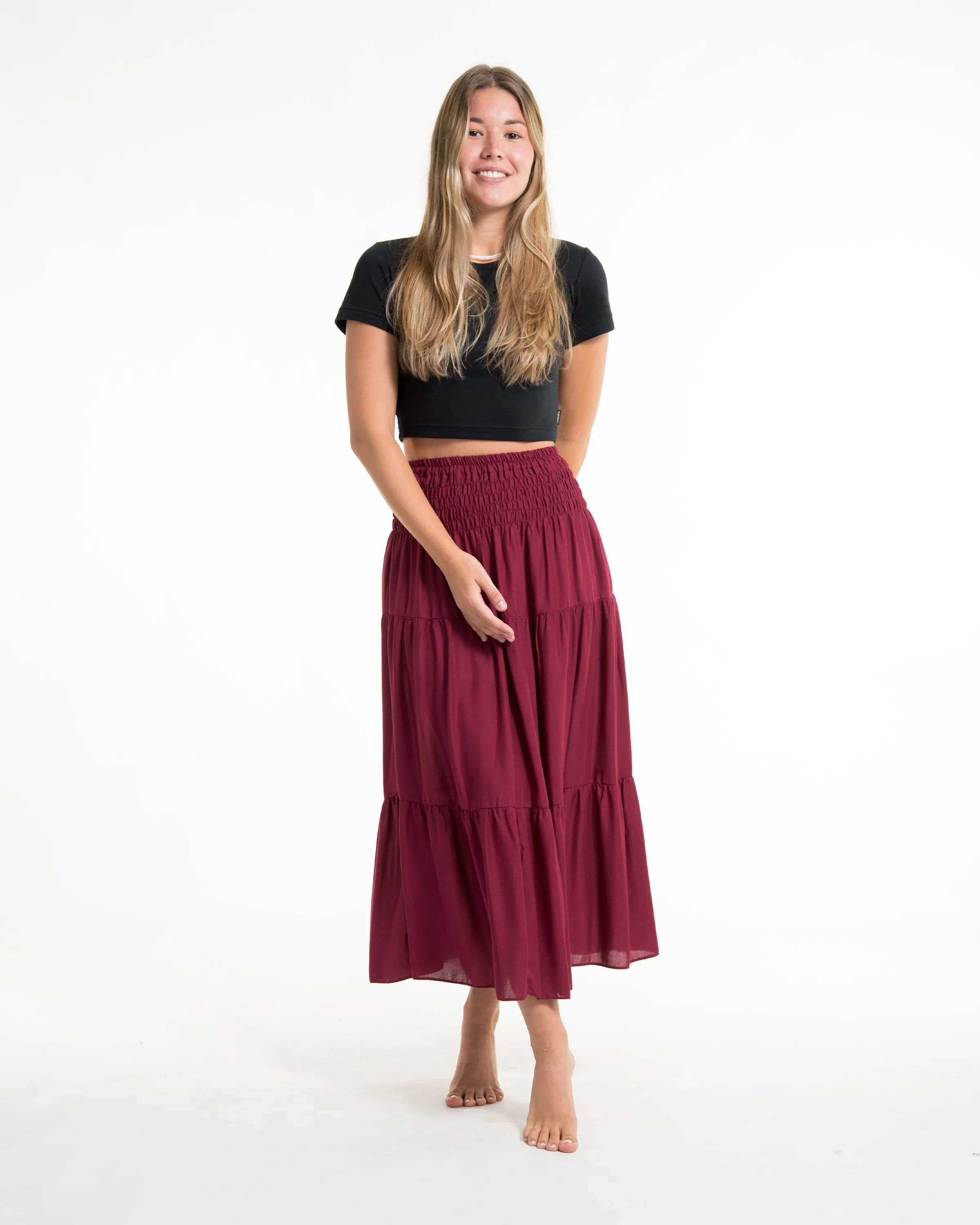 Solid Color Midi Skirt in Red