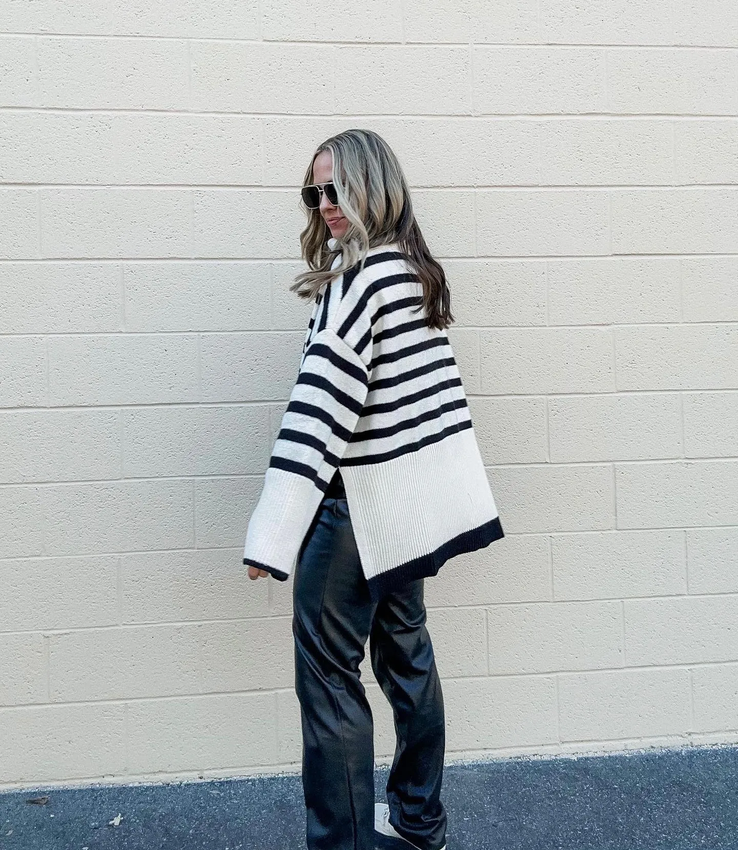 Stevie Striped Turtleneck Pullover Knit Sweater