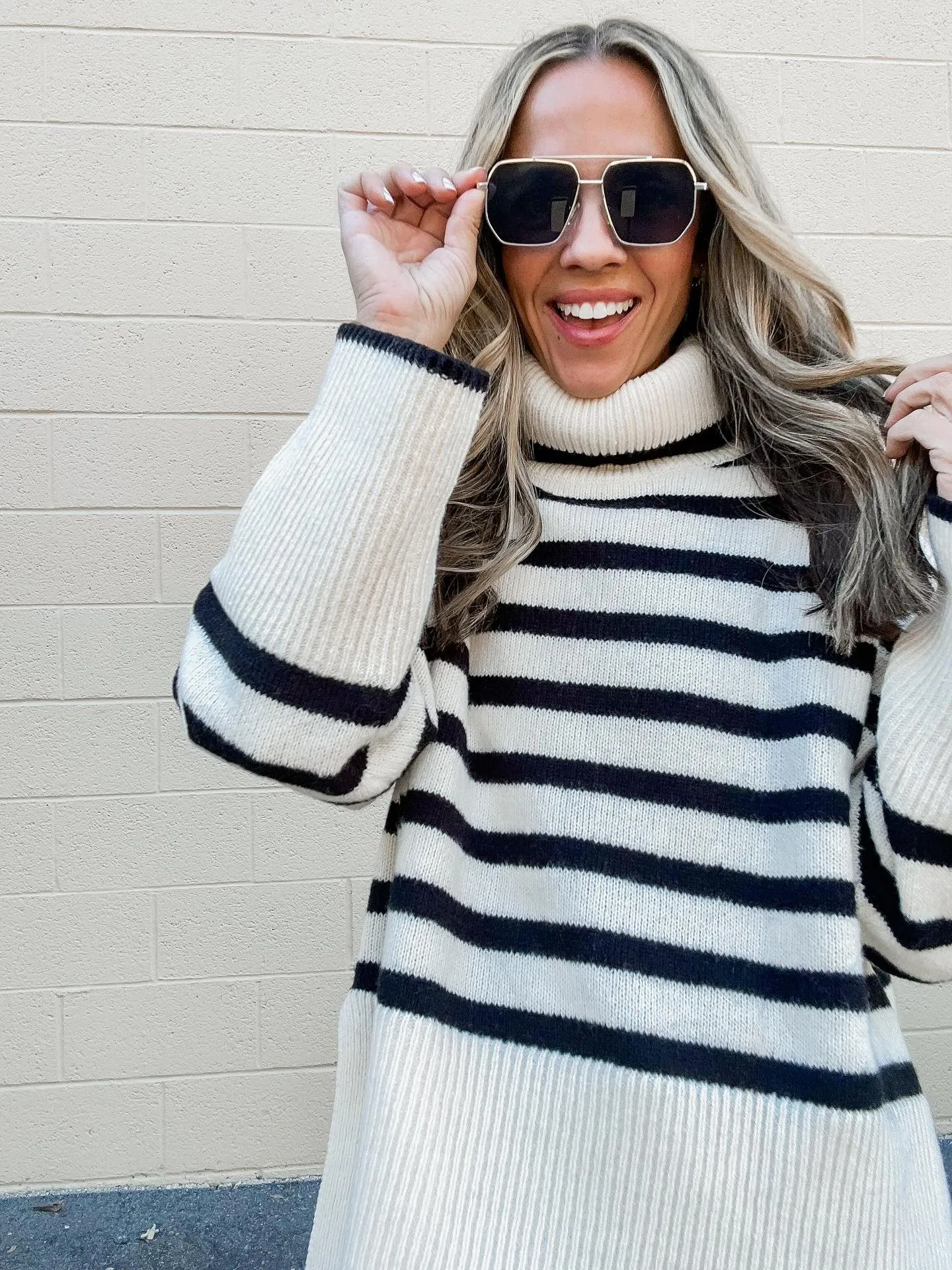 Stevie Striped Turtleneck Pullover Knit Sweater