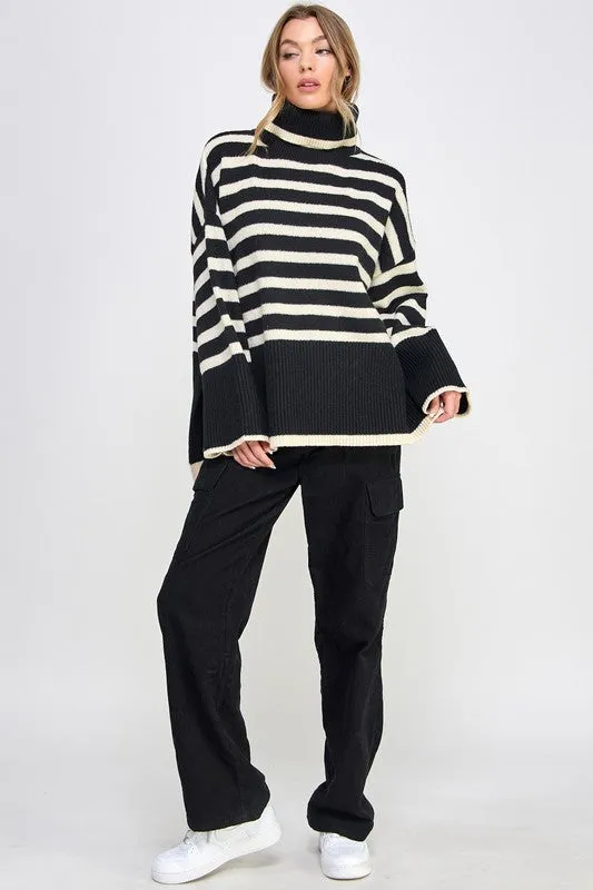 Stevie Striped Turtleneck Pullover Knit Sweater