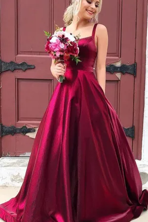 Taffeta A-line Spaghetti Straps Prom Dresses With Pockets, Evening Dress