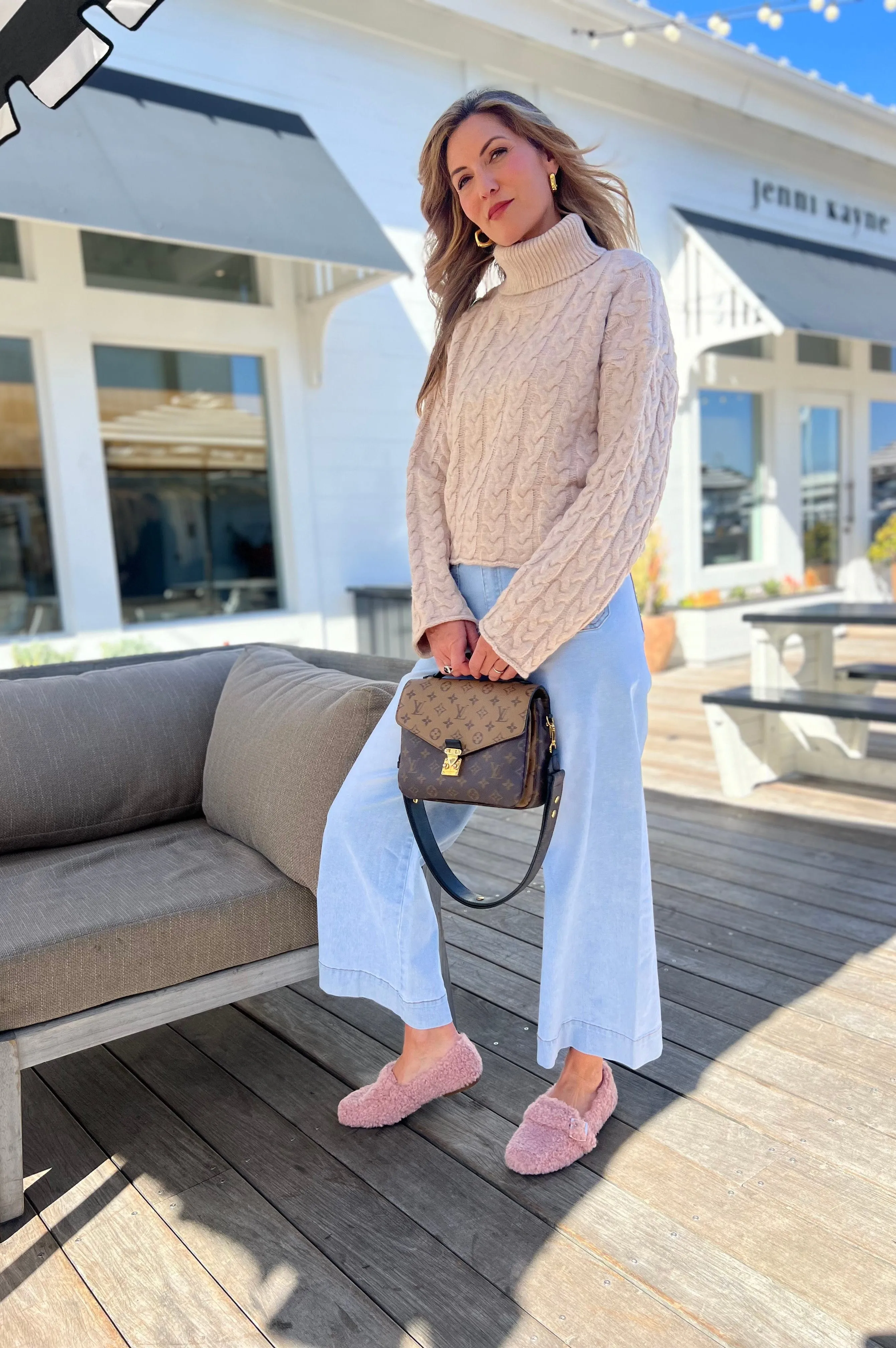 Thick Braid Turtleneck Sweater Taupe