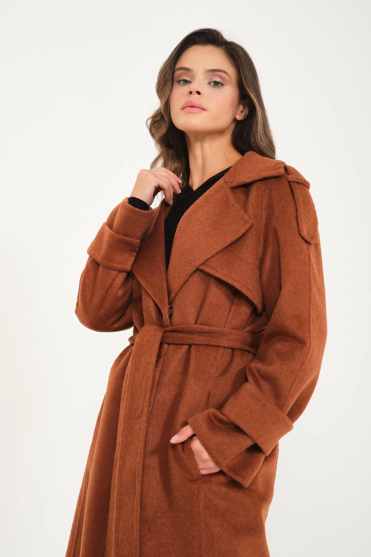 Tile Red Wool Long Coat