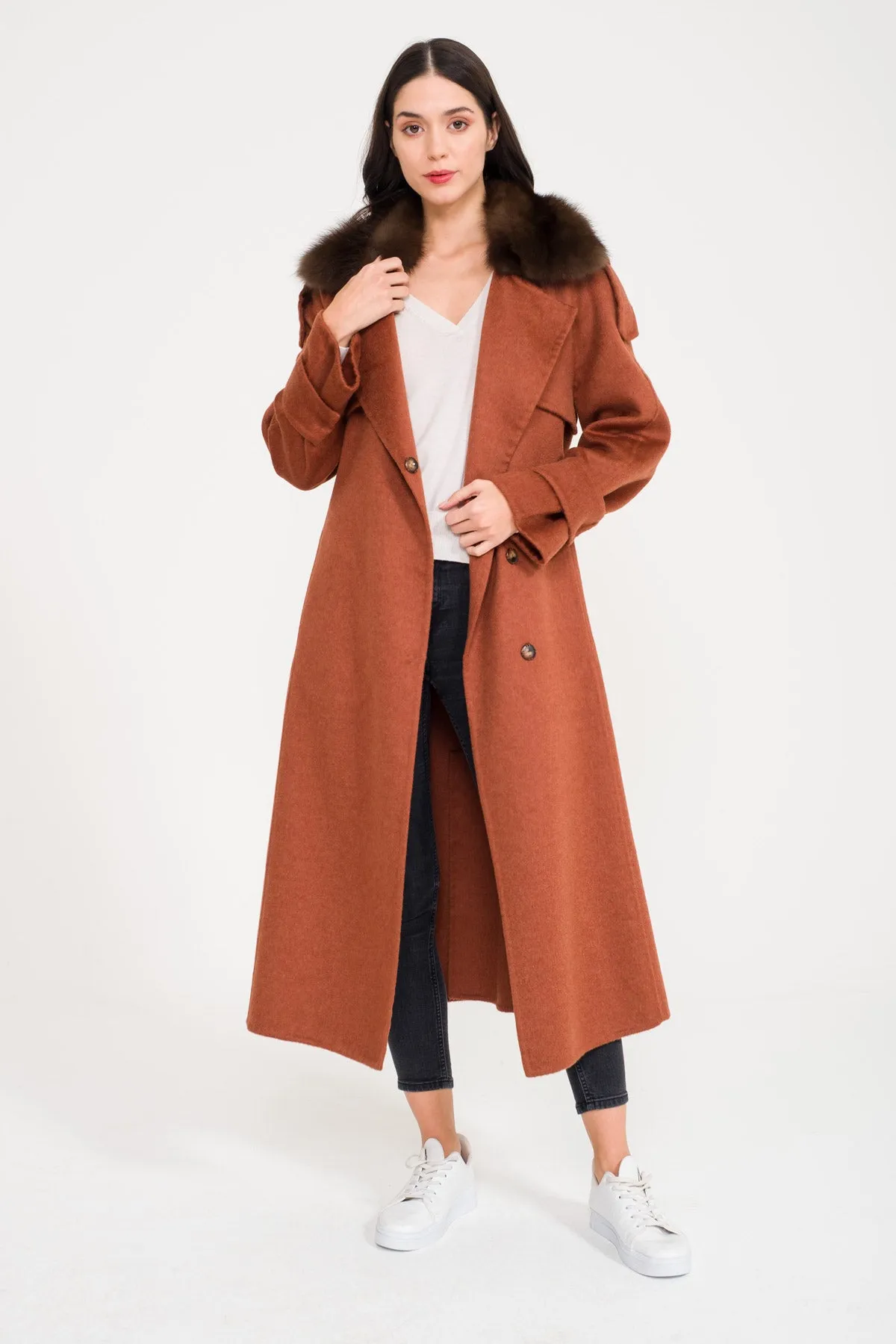 Tile Red Wool Long Coat