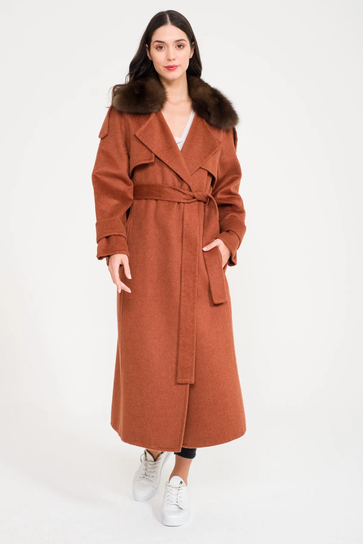 Tile Red Wool Long Coat