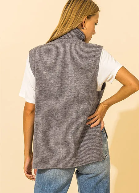 Turtle Neck High-Low Sweater Vest