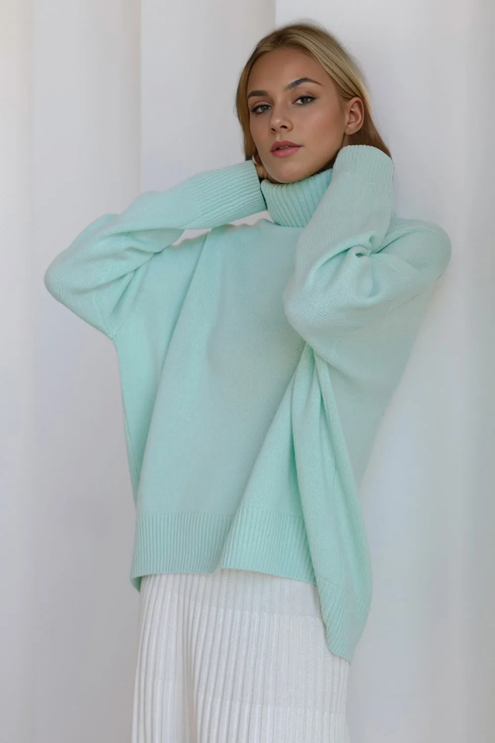 Turtleneck Dropped Shoulder Long Sleeve Sweater