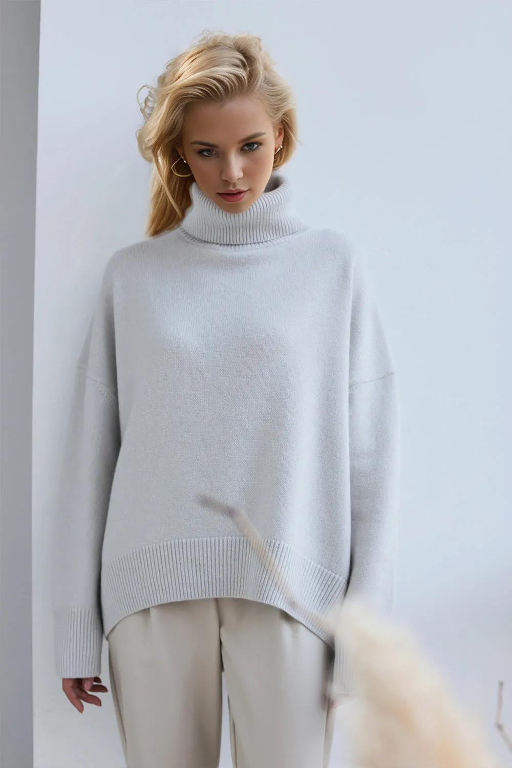 Turtleneck Dropped Shoulder Long Sleeve Sweater