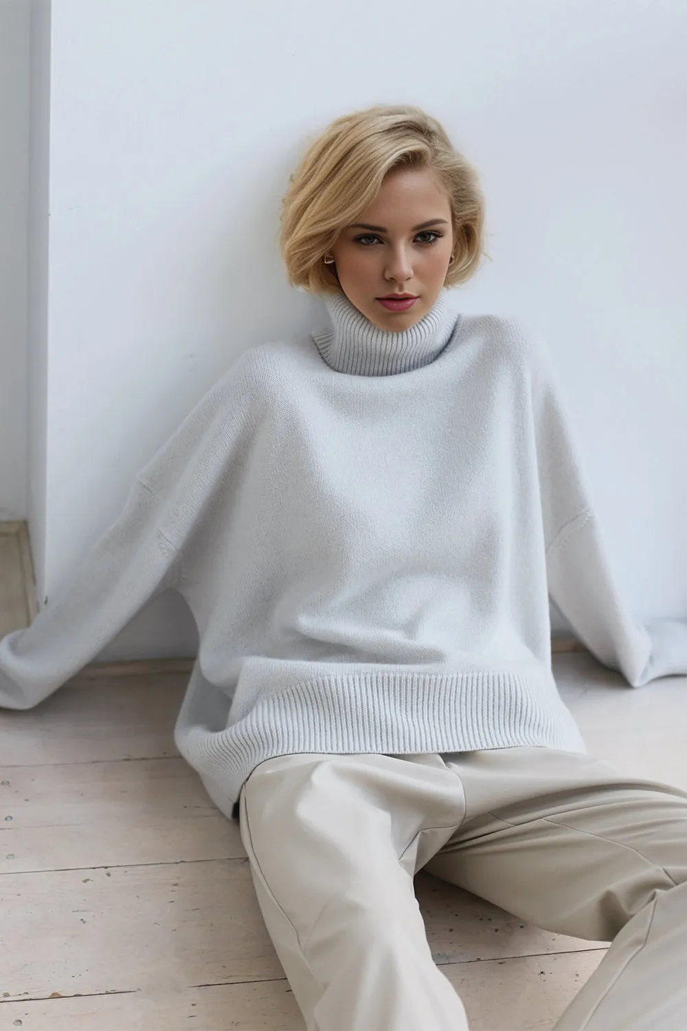 Turtleneck Dropped Shoulder Long Sleeve Sweater