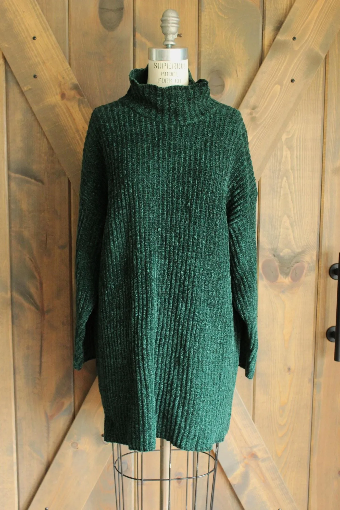 Vintage 1980s Kenzo Paris Green Chenille Turtleneck Sweater