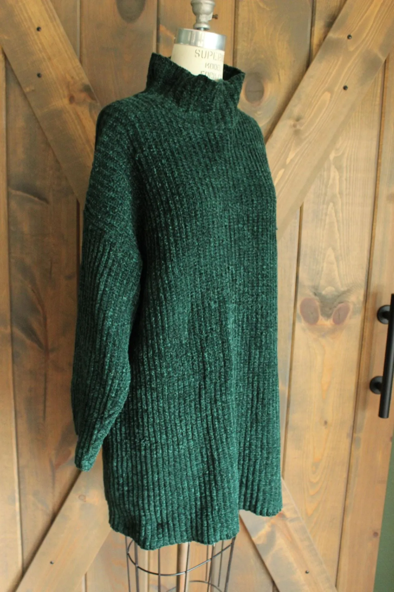 Vintage 1980s Kenzo Paris Green Chenille Turtleneck Sweater