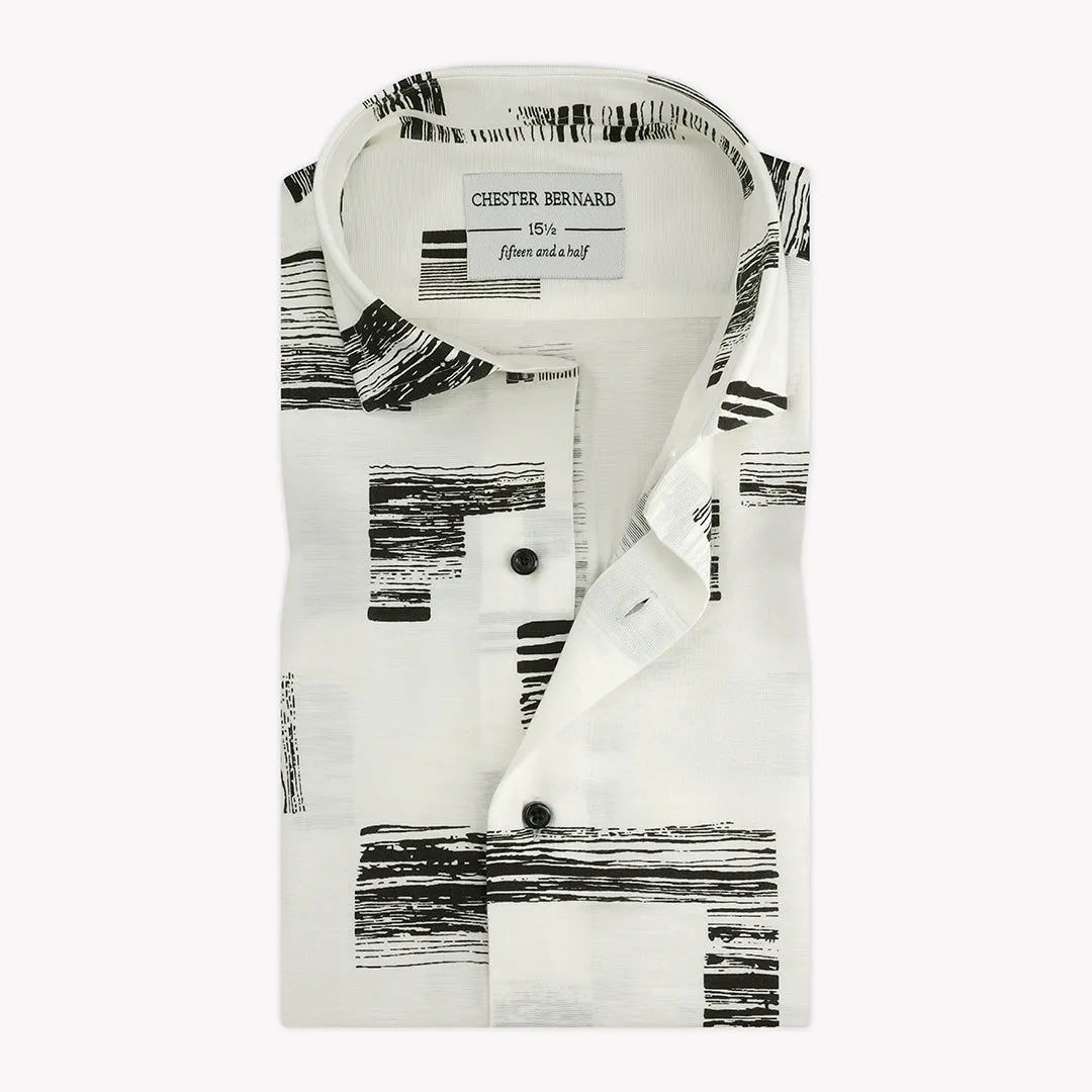 White & Black Linen Printed Casual Shirt Limited Edition OL-165