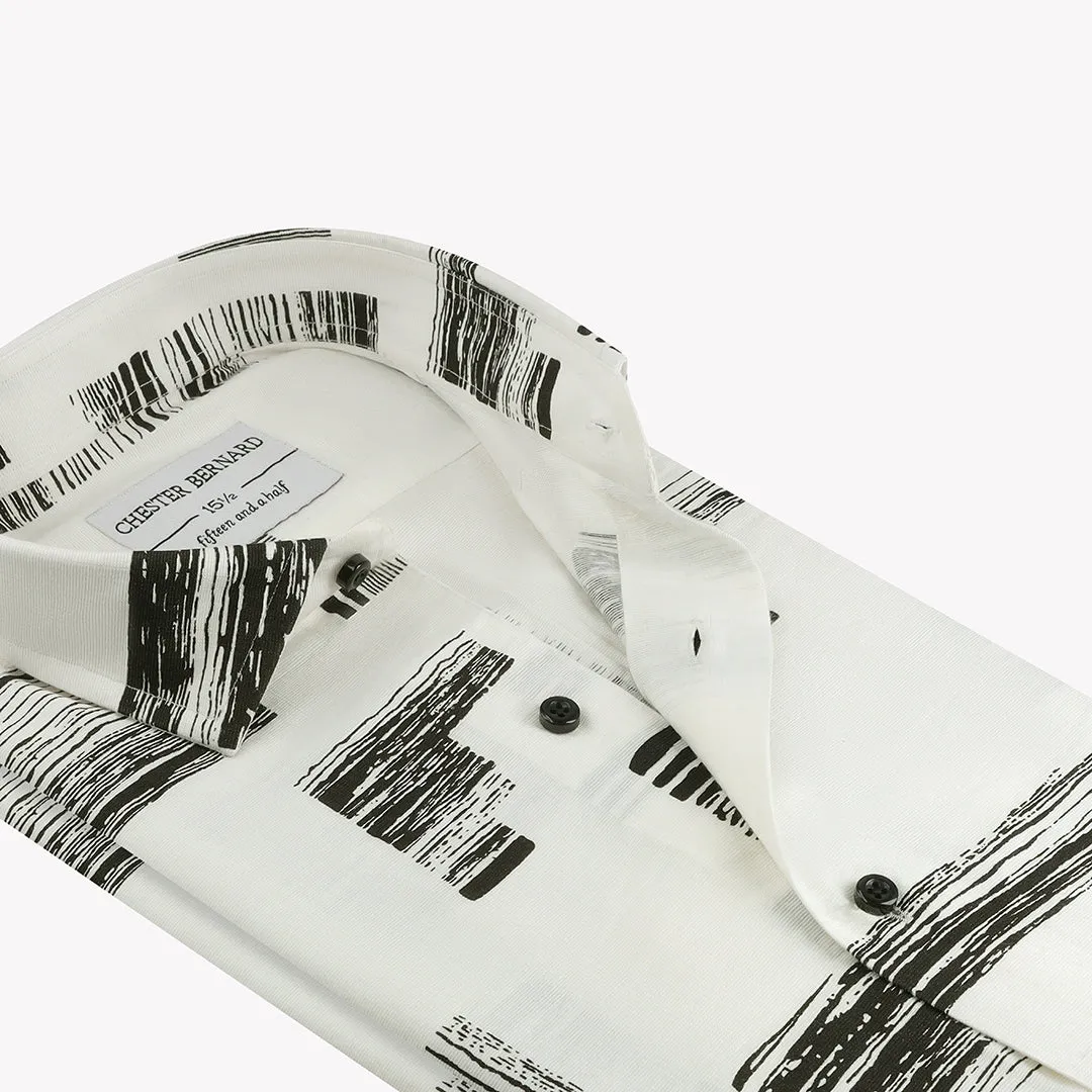 White & Black Linen Printed Casual Shirt Limited Edition OL-165