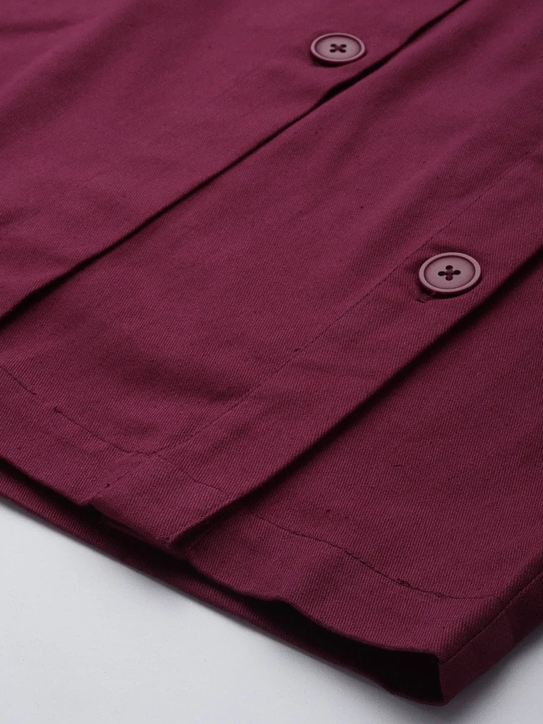 Women Burgundy Twill Front Button Pencil Skirt